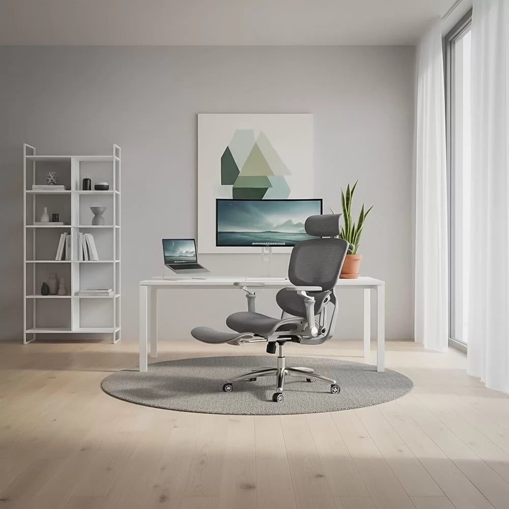 Scaun ergonomic negru din mesh, șezut cu ventilație și suport lombar cu încălzire și masaj SYYT 9521 Gri